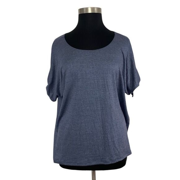 Max Studio 3X Chambray Blue Top Short Tie Sleeves NWT Coastal Basic Minimalist - Picture 1 of 6